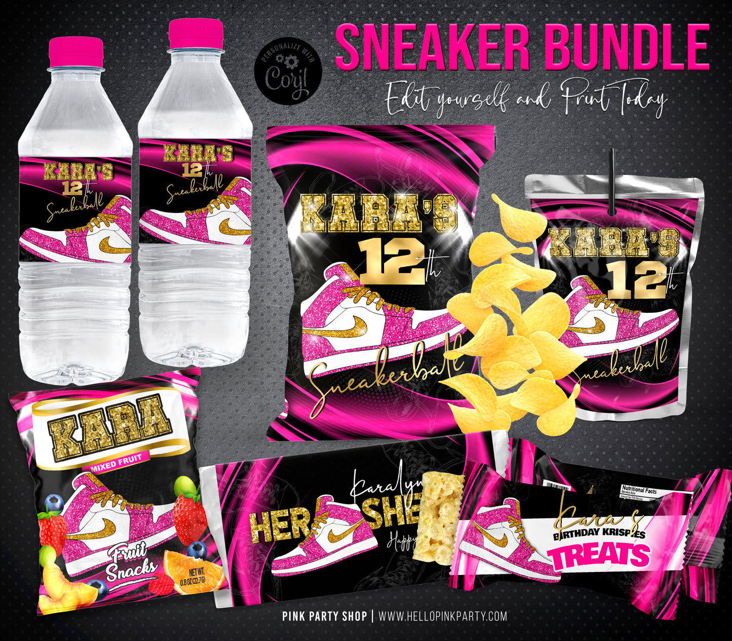 SNEAKERS PRINTABLE EDITABLE PARTY BUNDLE KIT