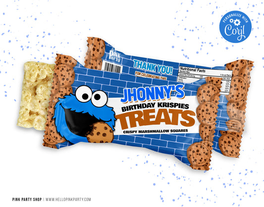COOKIE MONSTER RICE KRISPIE TREATS EDITABLE WRAPPER