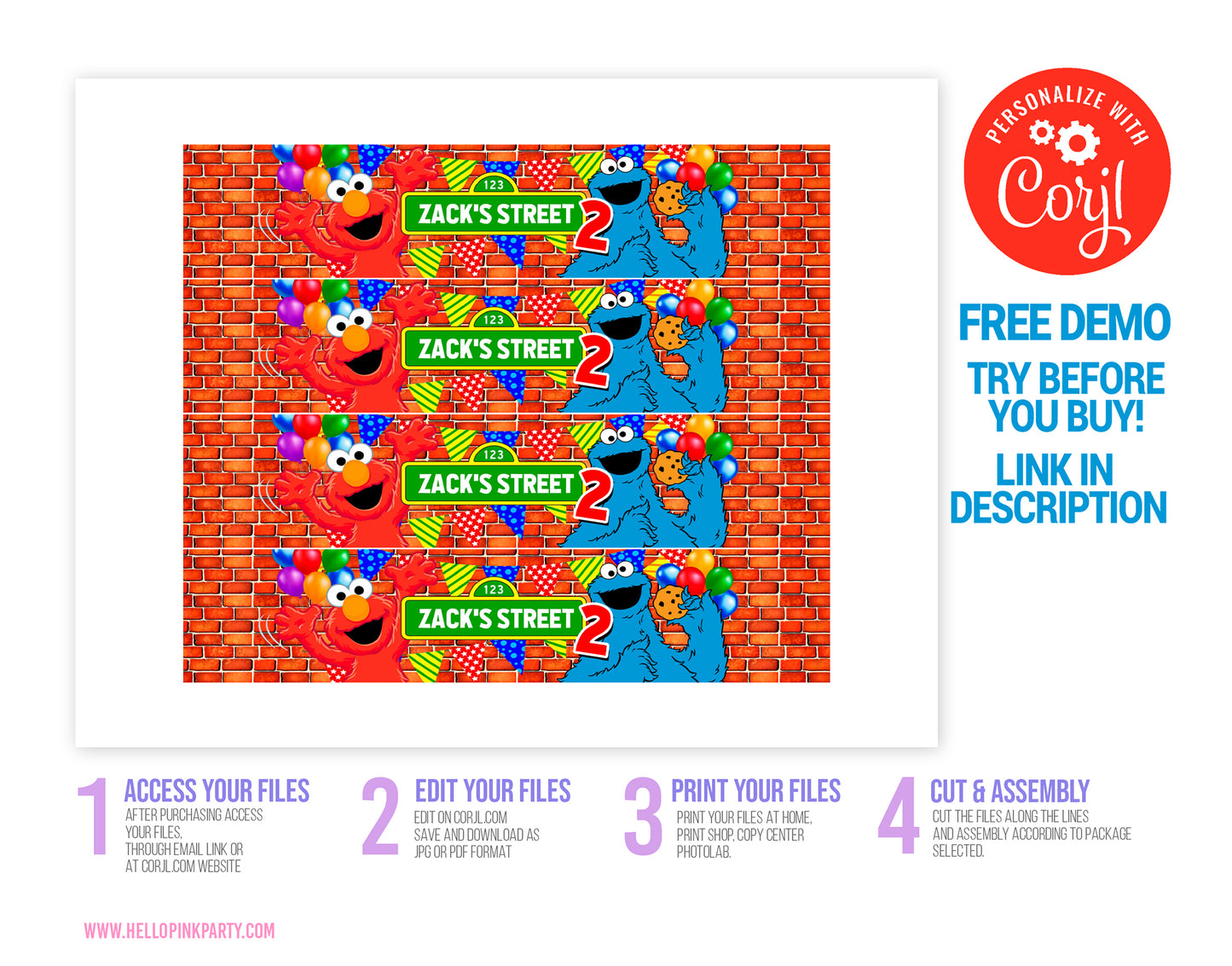 SESAME STREET EDITABLE WATER LABEL WRAPPERS DESIGN