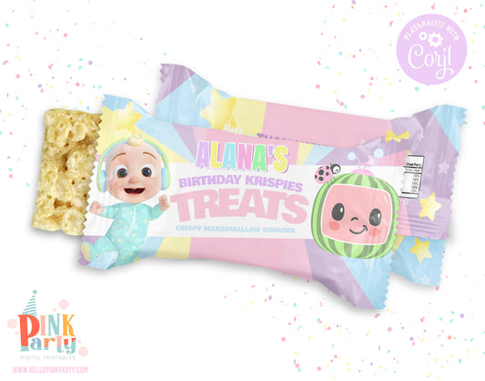 COCOMELON PASTELS RICE KRISPIE TREATS EDITABLE WRAPPER