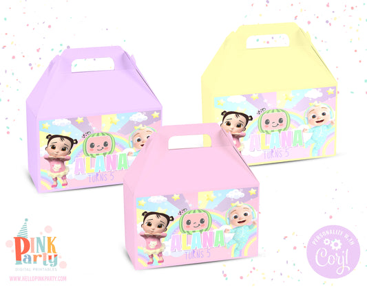 COCOMELON PASTELS EDITABLE GABLE BOX LABELS TEMPLATE