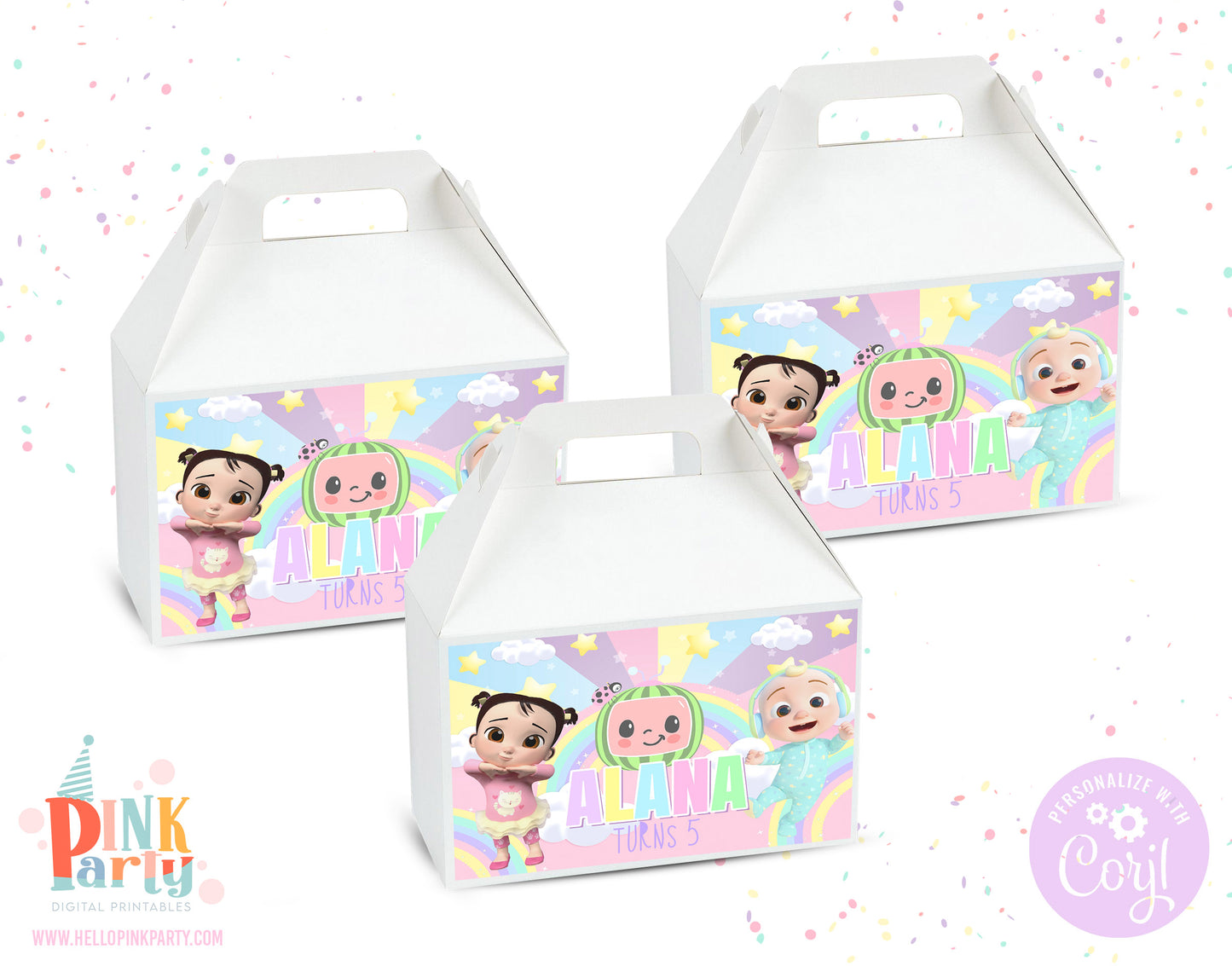 COCOMELON PASTELS EDITABLE GABLE BOX LABELS TEMPLATE