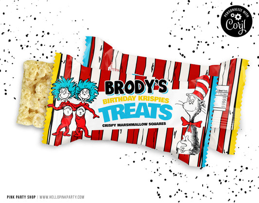 DR SEUSS CAT IN THE HAT EDITABLE RICE KRISPIE TREATS WRAPPER