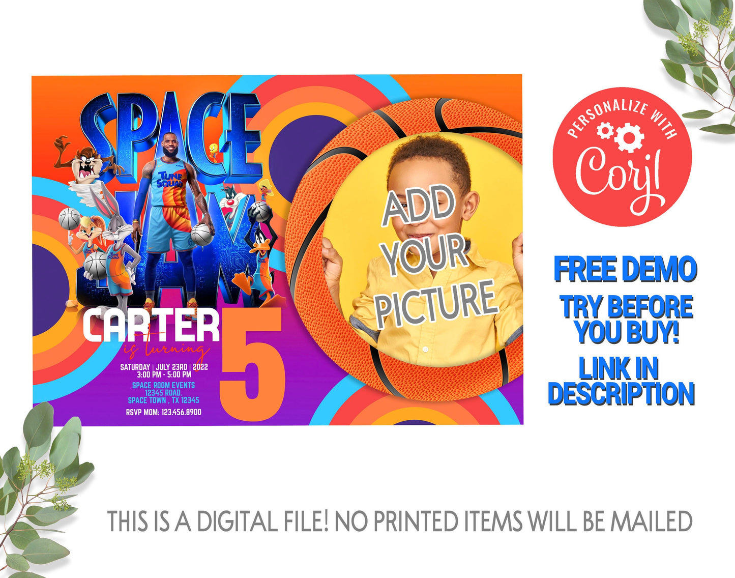 SPACE JAM EDITABLE INVITATION