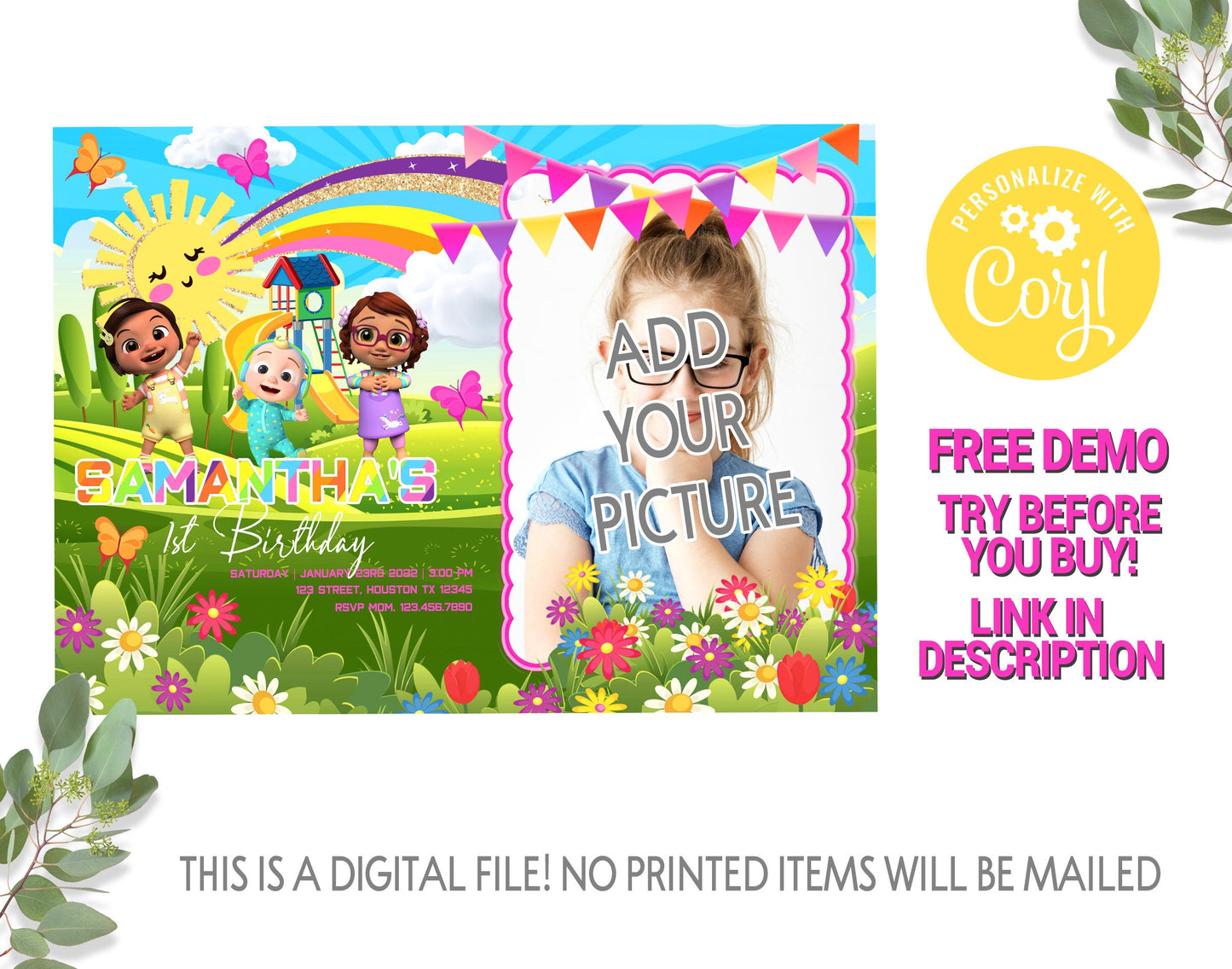 COCOMELON EDITABLE TEMPLATE INVITATION