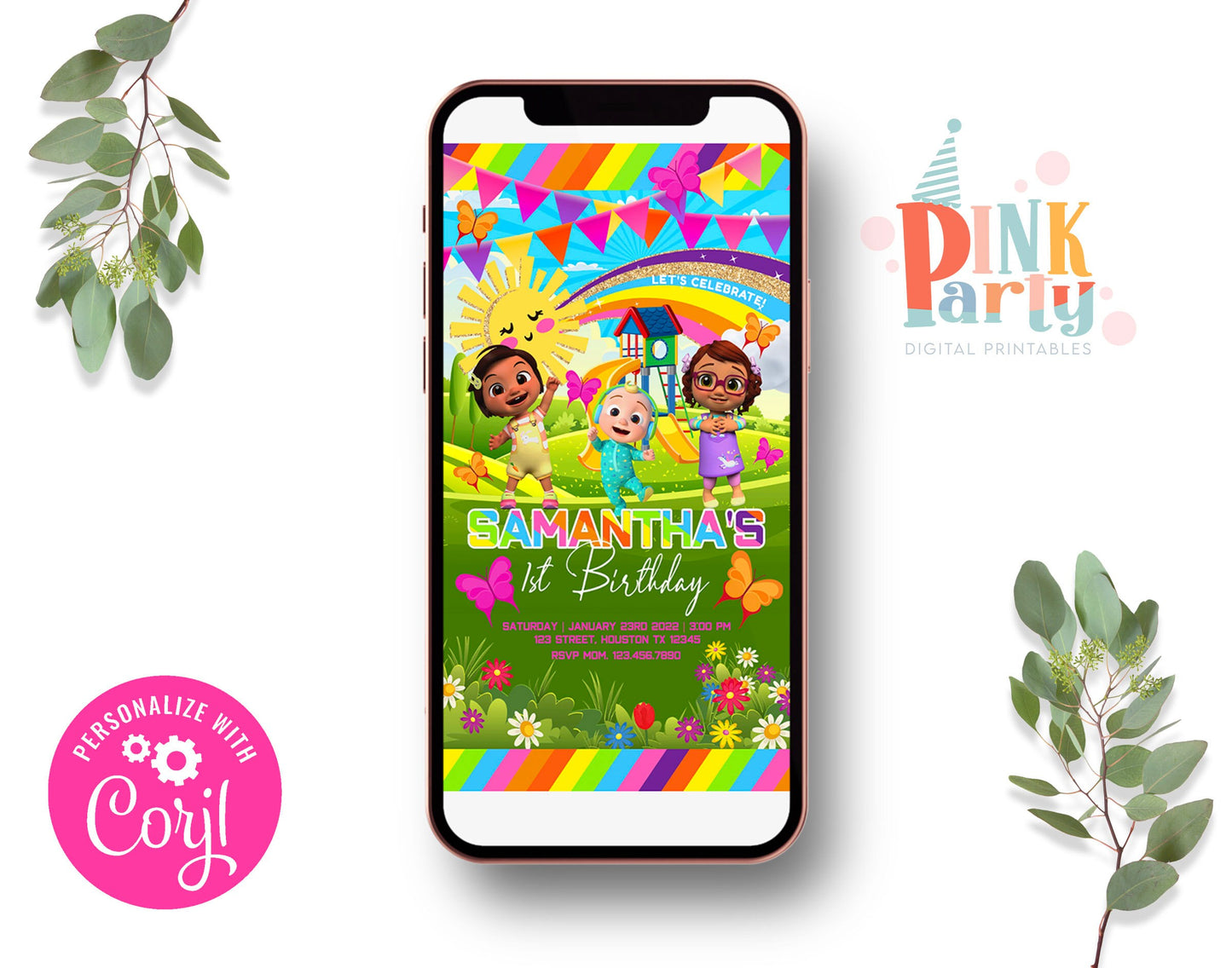 COCOMELON EVITE EDITABLE TEMPLATE INVITATION