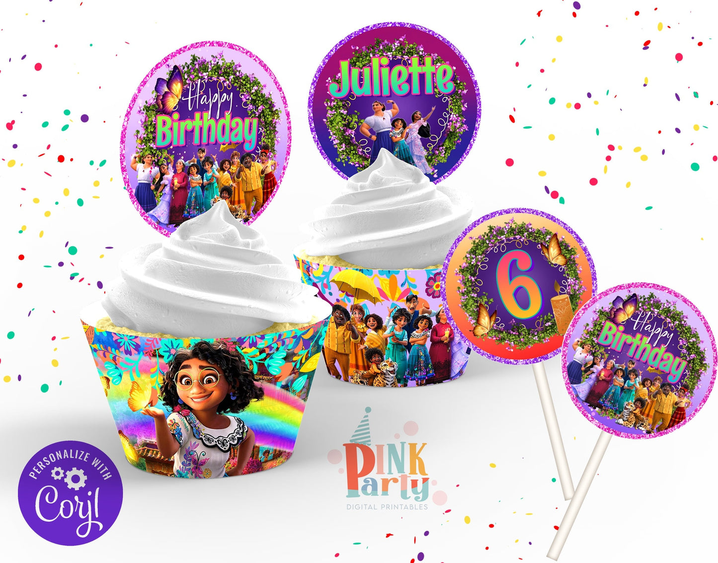 ENCANTO EDITABLE CUPCAKE TOPPERS WRAPPERS
