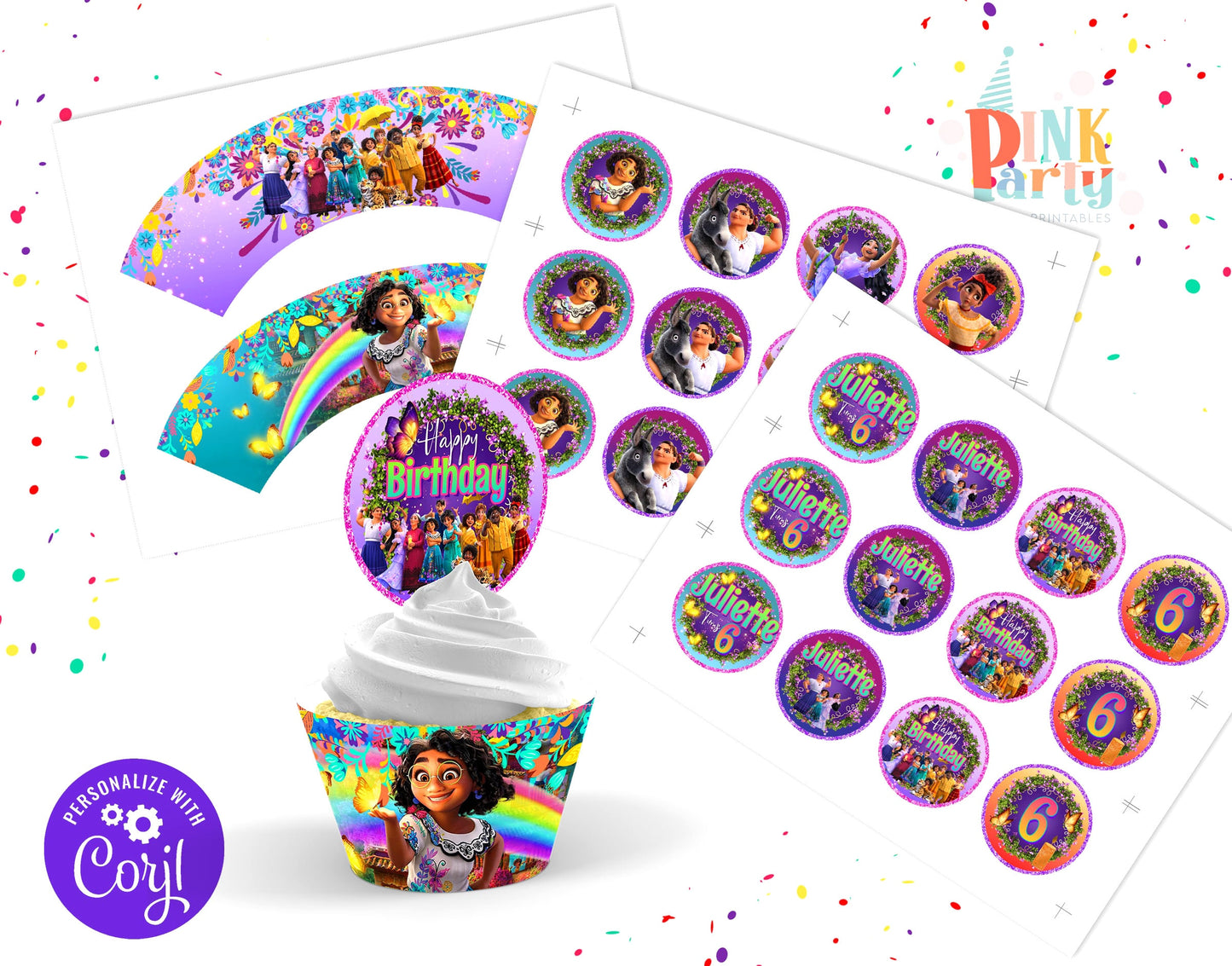 ENCANTO EDITABLE CUPCAKE TOPPERS WRAPPERS