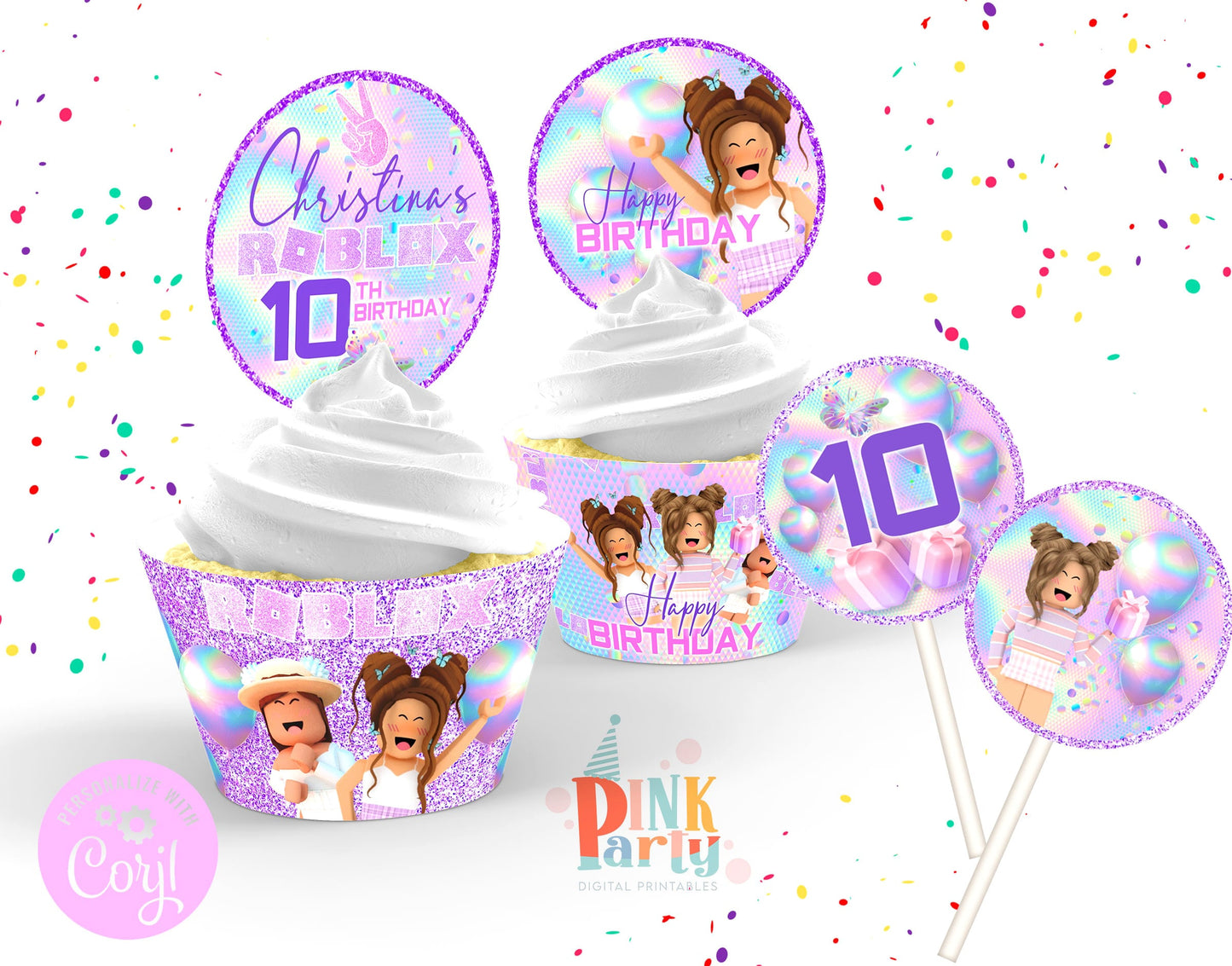 ROBLOX CUPCAKE TOPPERS WRAPPERS EDITABLE TEMPLATES