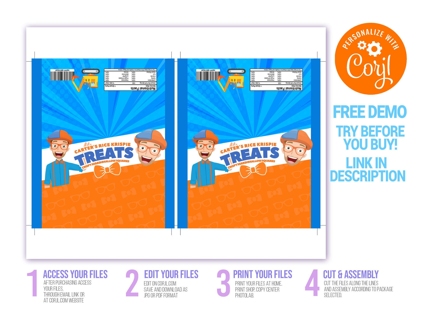 BLIPPI EDITABLE RICE KRISPIE TREATS WRAPPER