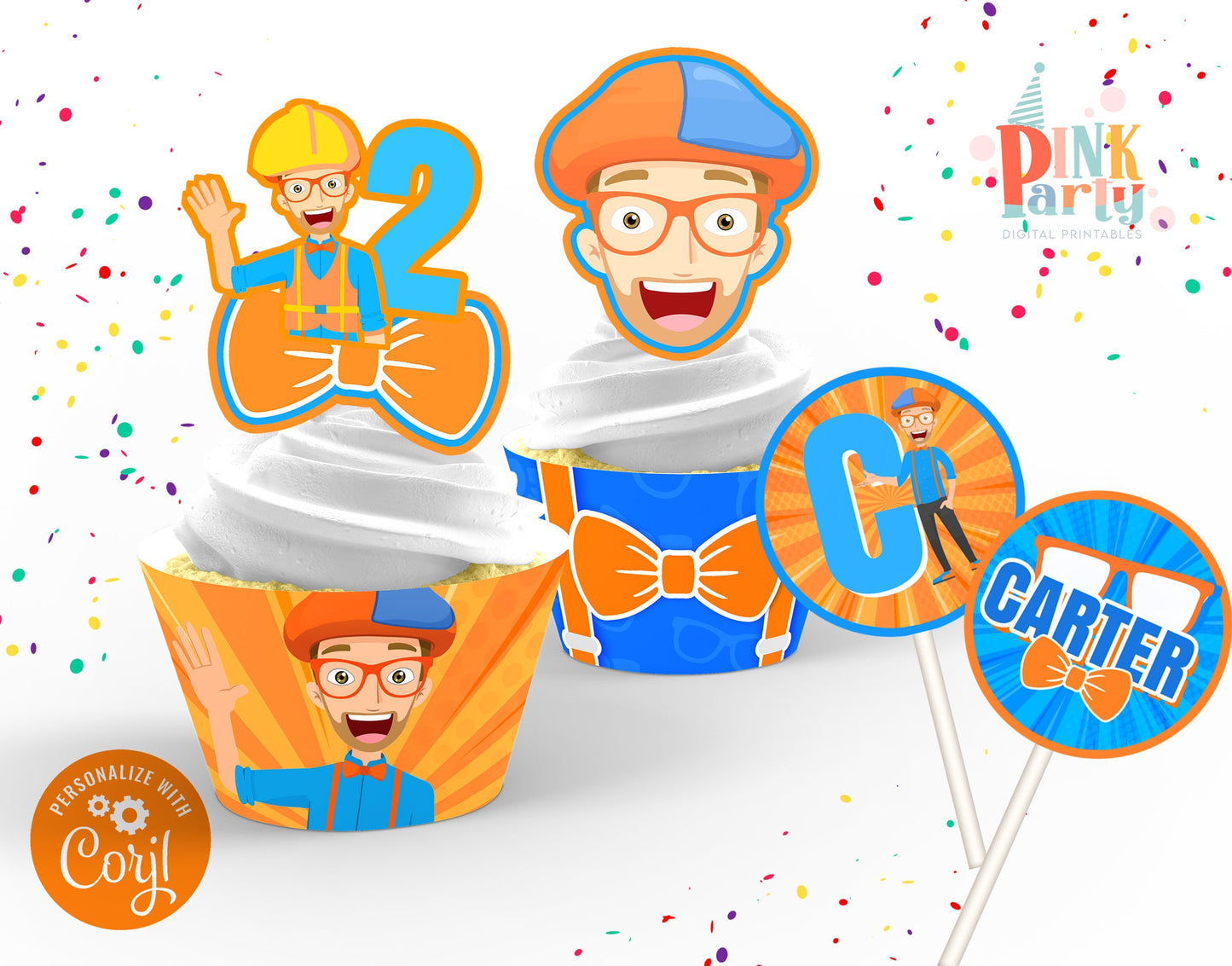 BLIPPI EDITABLE CUPCAKE WRAPPER + TOPPERS DESIGN