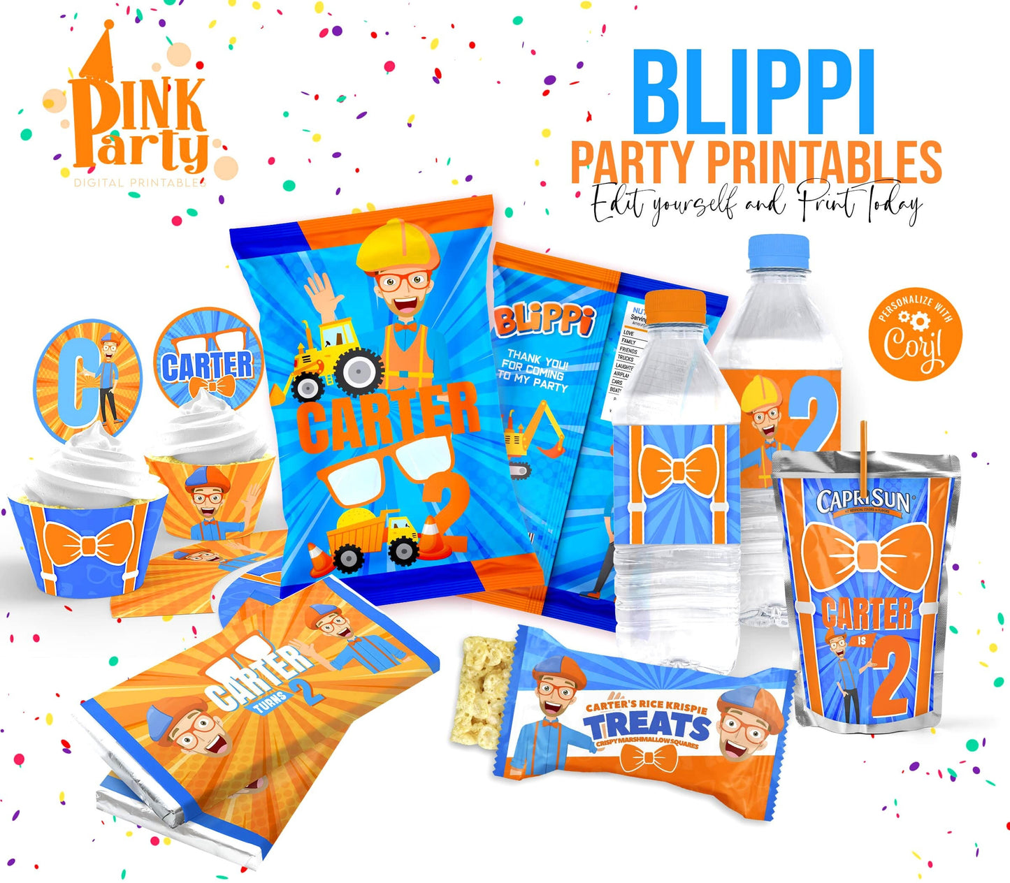 BLIPPI PRINTABLE EDITABLE PARTY BUNDLE KIT