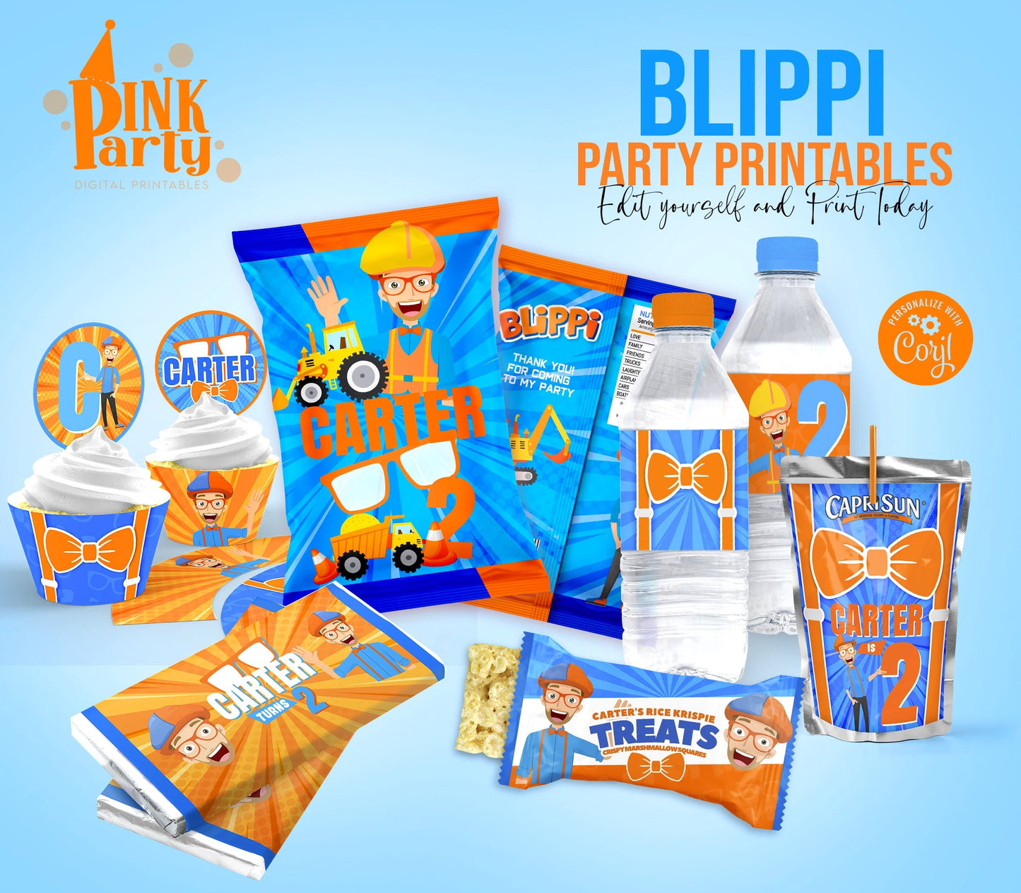 BLIPPI PRINTABLE EDITABLE PARTY BUNDLE KIT