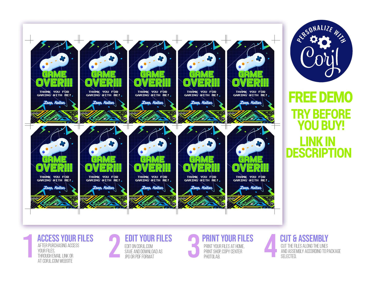 GAMER ARCADE EDITABLE INVITATION