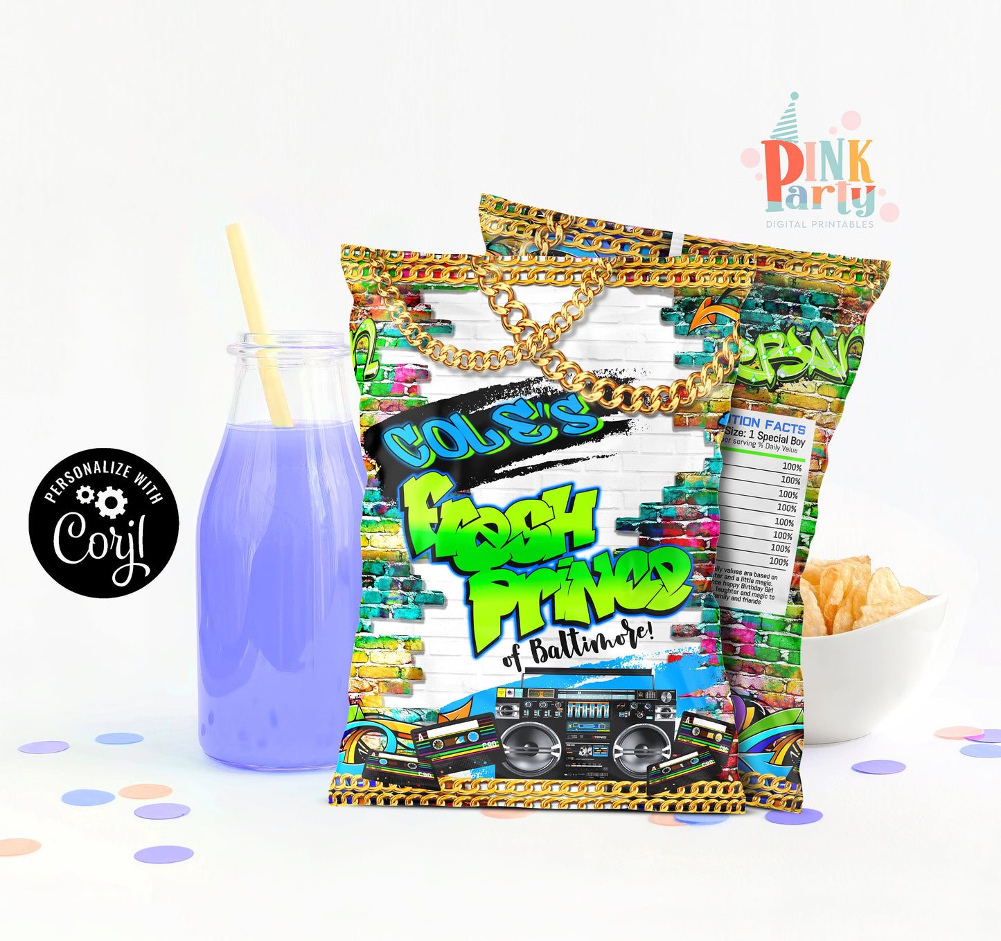 Fresh Prince editable Chip bag template