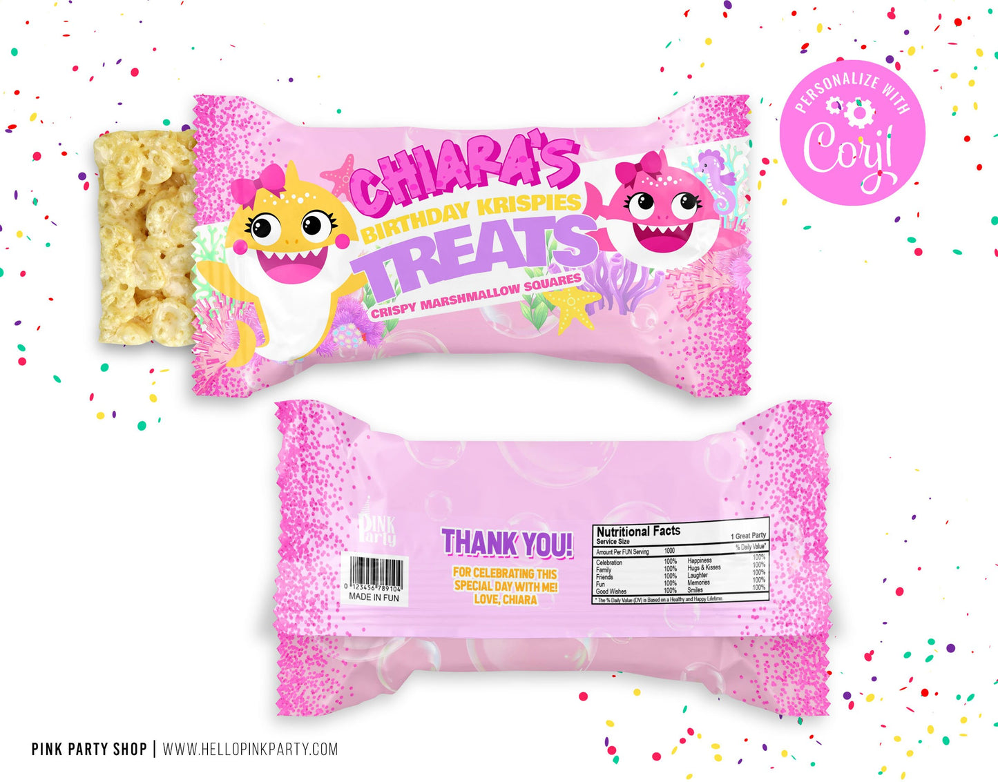 Editable Baby Shark Rice Krispies Treats wrapper