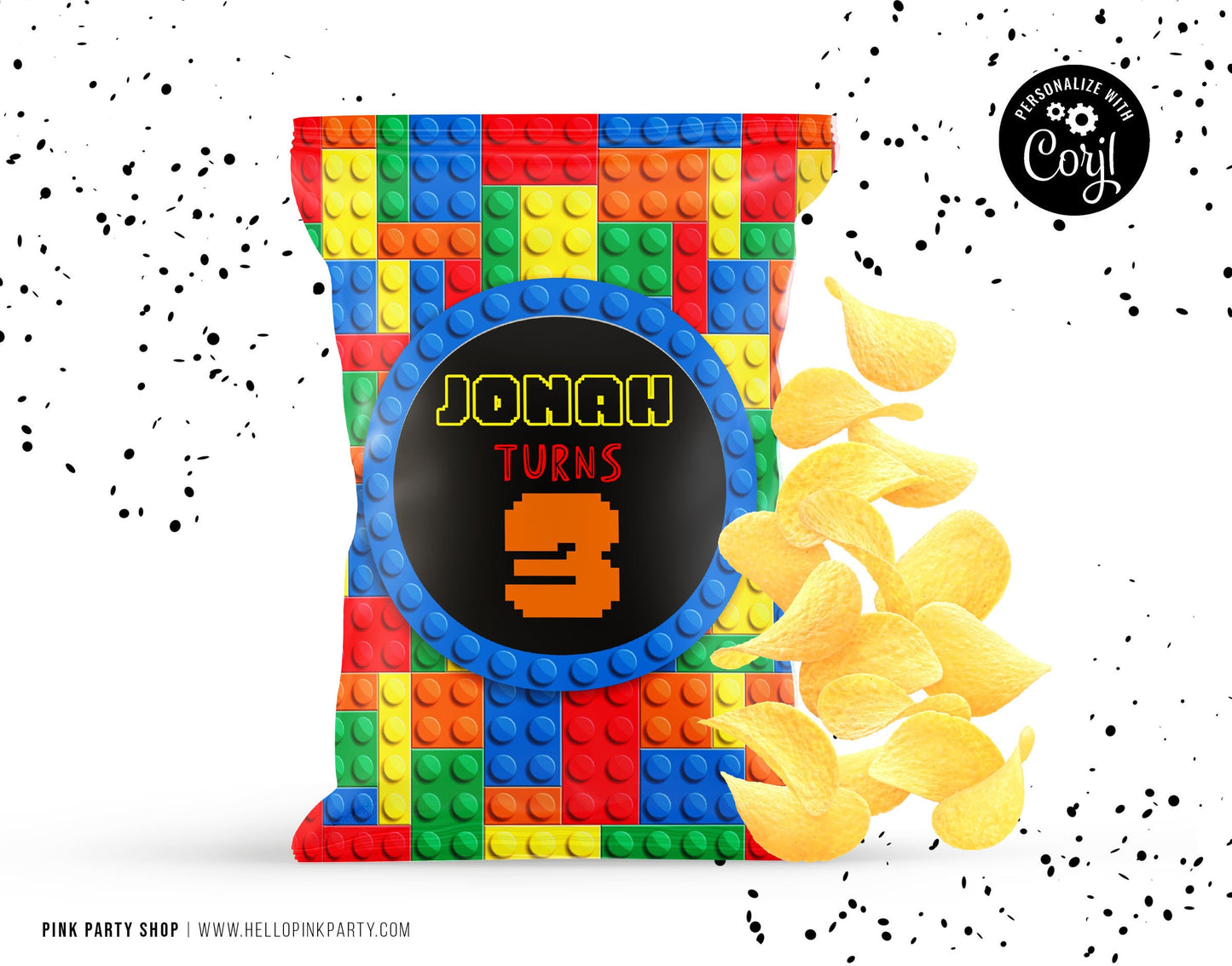Blocks Birthday Party Bundle Kit, Template Printable, Building Bricks Birthday chip bag, Bricks Editable labels, printable editable favors