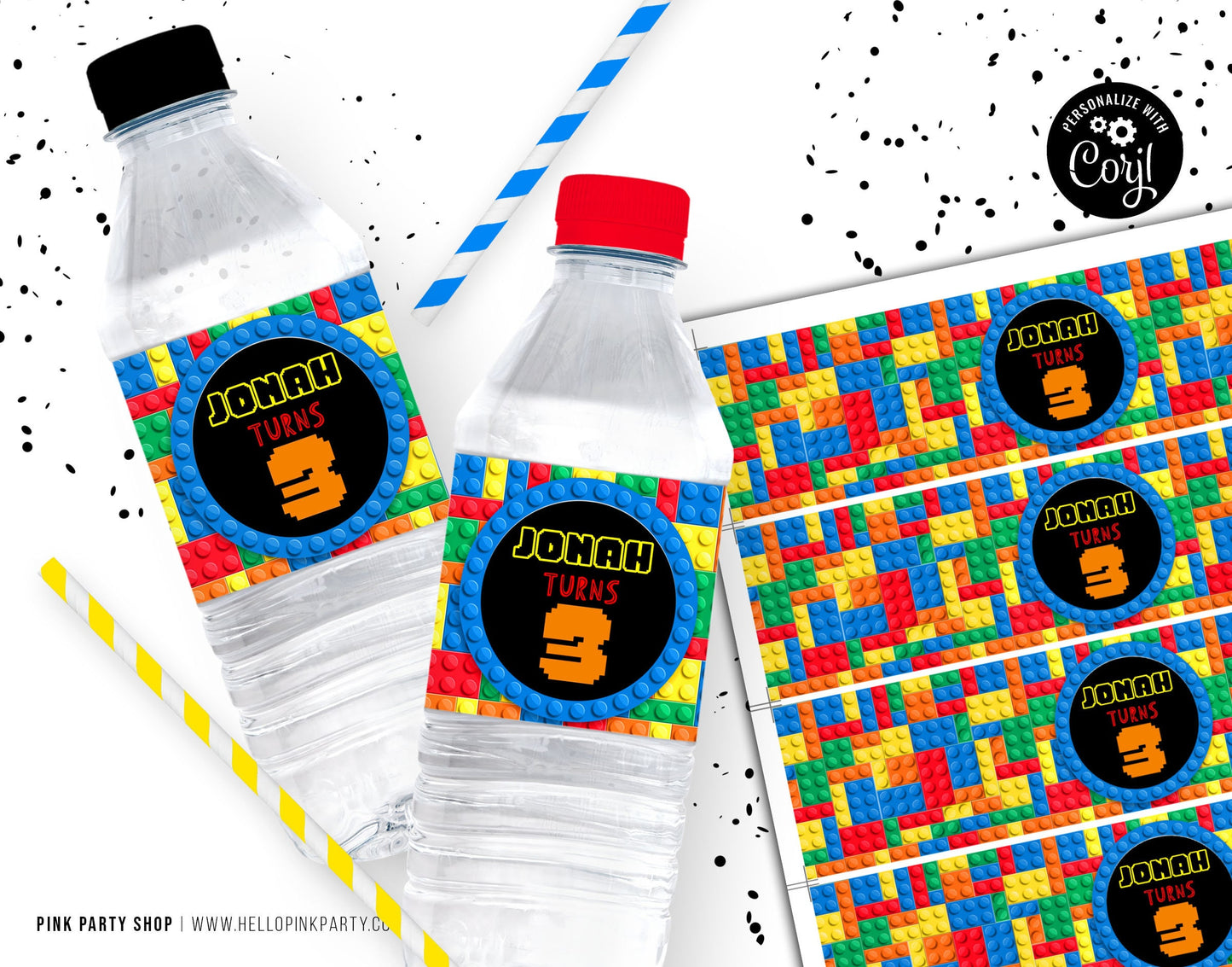 Blocks Birthday Party Bundle Kit, Template Printable, Building Bricks Birthday chip bag, Bricks Editable labels, printable editable favors