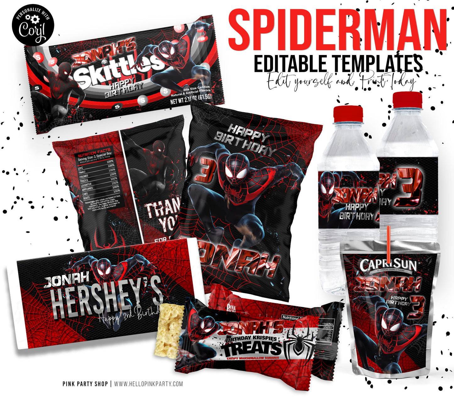SPIDERMAN MILES MORALES PRINTABLE EDITABLE PARTY BUNDLE KIT