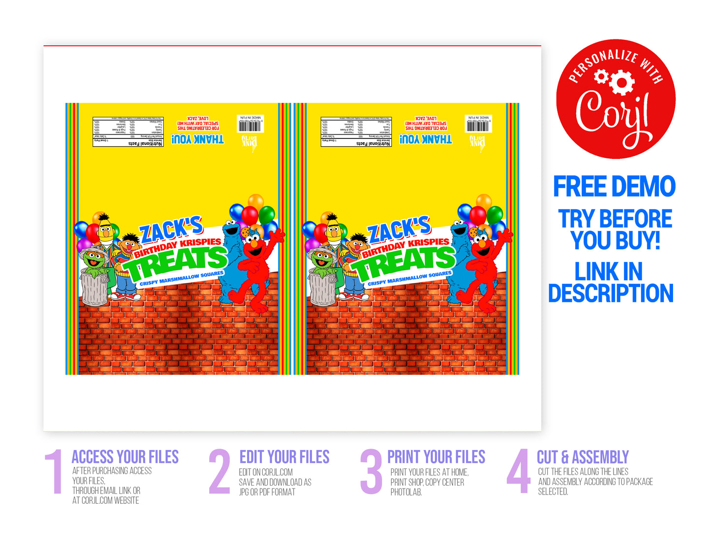 SESAME STREET RICE KRISPIE TREATS EDITABLE WRAPPER