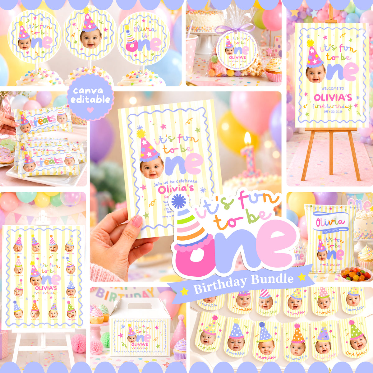 Fun to Be One First Birthday Party Bundle – Yellow Stripes