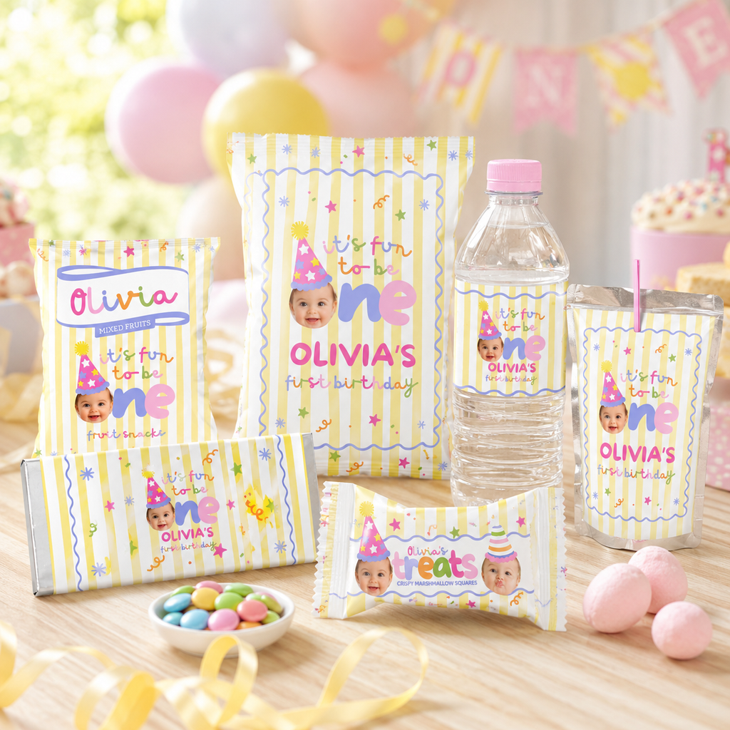 Fun to Be One First Birthday Party Bundle – Yellow Stripes
