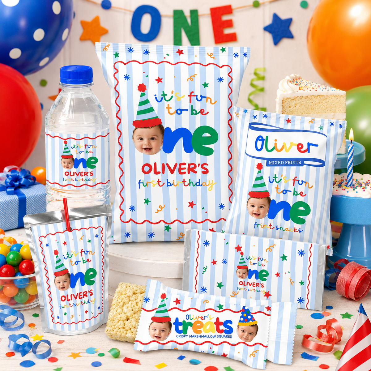 Fun to Be One Party Favors Bundle – Blue Stripes