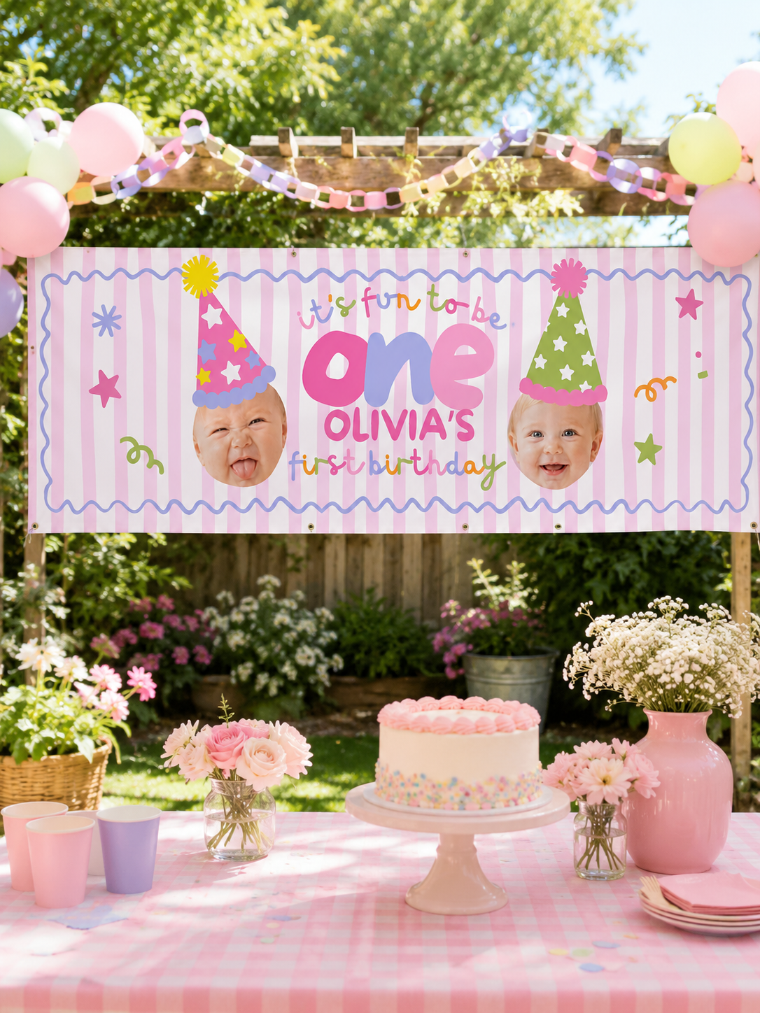 Fun to Be One Backdrop Banner – Pink Stripes