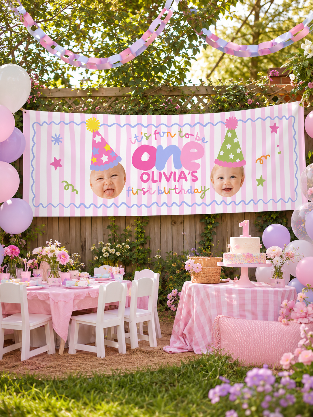 Fun to Be One Backdrop Banner – Pink Stripes
