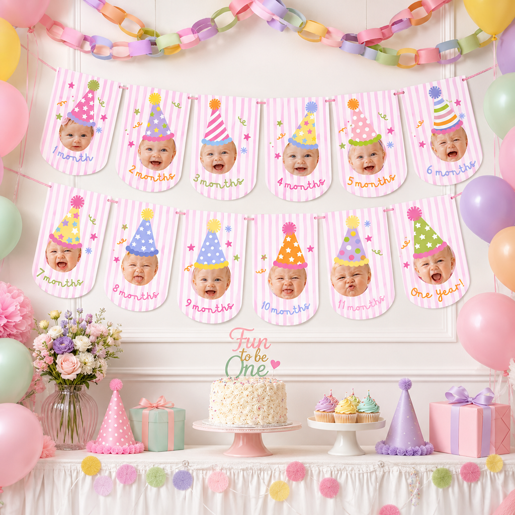Fun to Be One Monthly Photo Banner – Pink Stripes