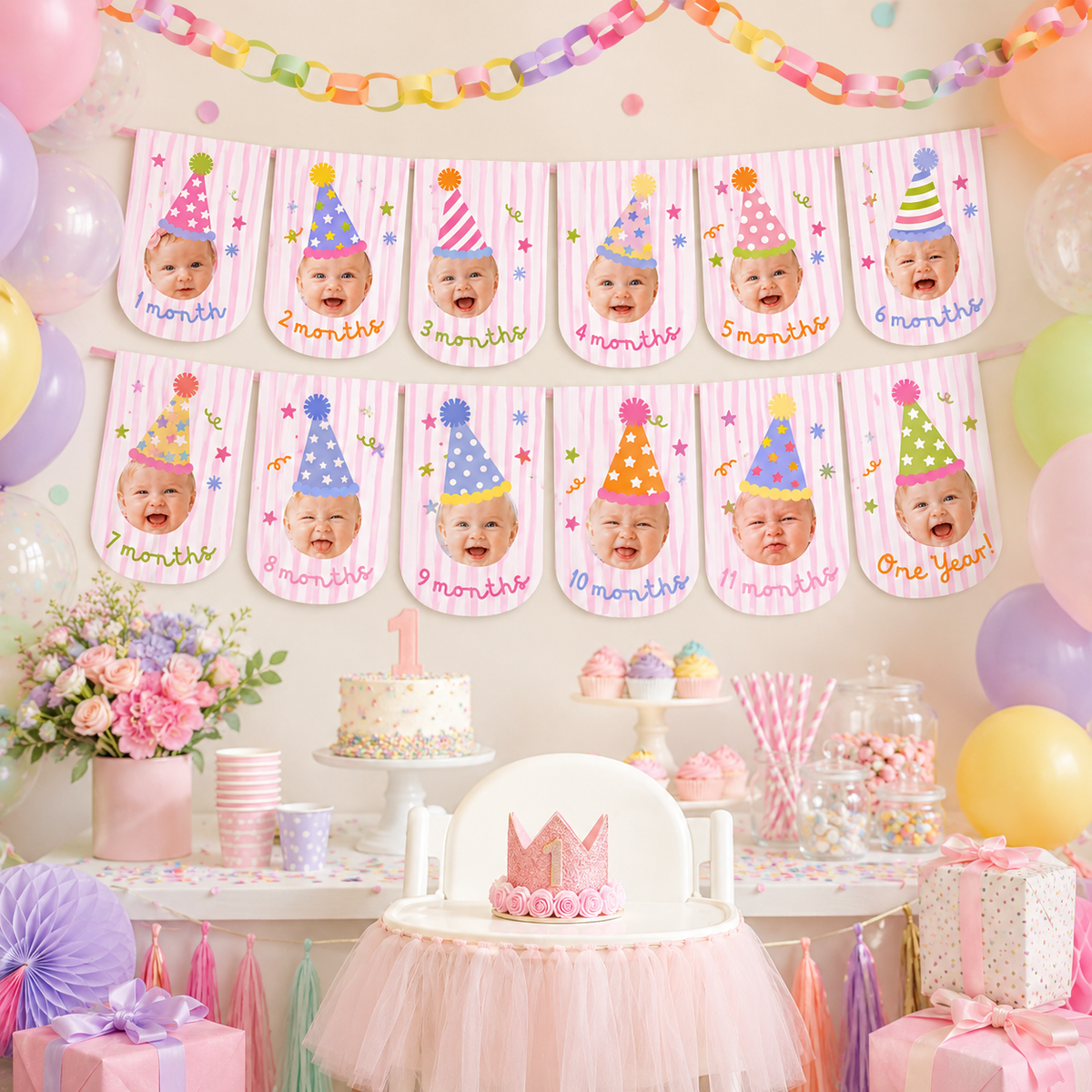 Fun to Be One Monthly Photo Banner – Pink Stripes