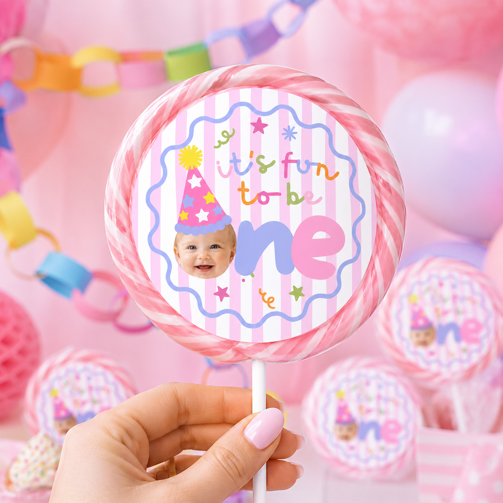 Fun to Be One First Birthday Party Bundle – Editable Canva Template Pink Stripes