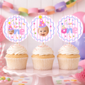 Fun to Be One Photo Cupcake Toppers – Pink Stripes