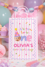 Fun to Be One Gift Bag Label – Pink Stripes