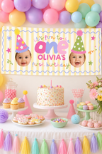 Fun to Be One Birthday Backdrop Banner – Yellow Stripes, 72 × 24 inches
