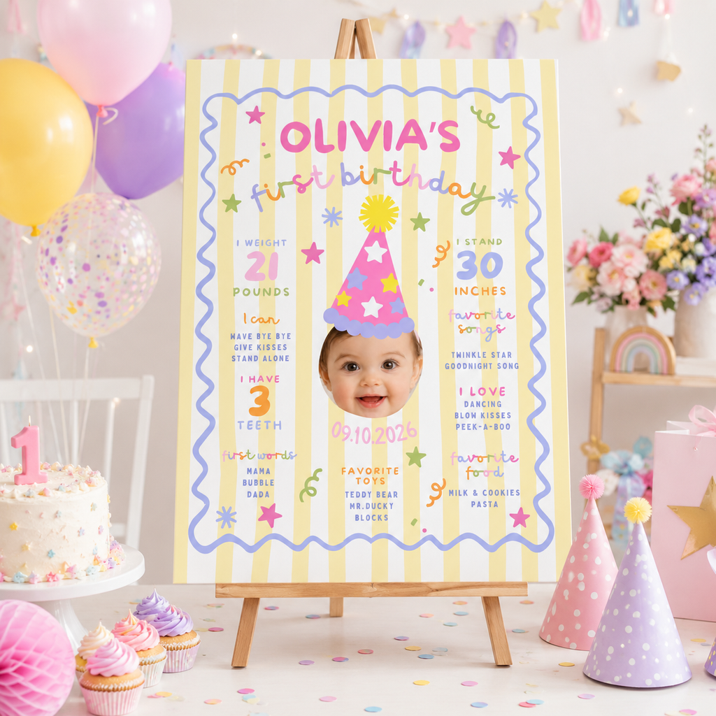 First Birthday Milestone Board – Editable Template