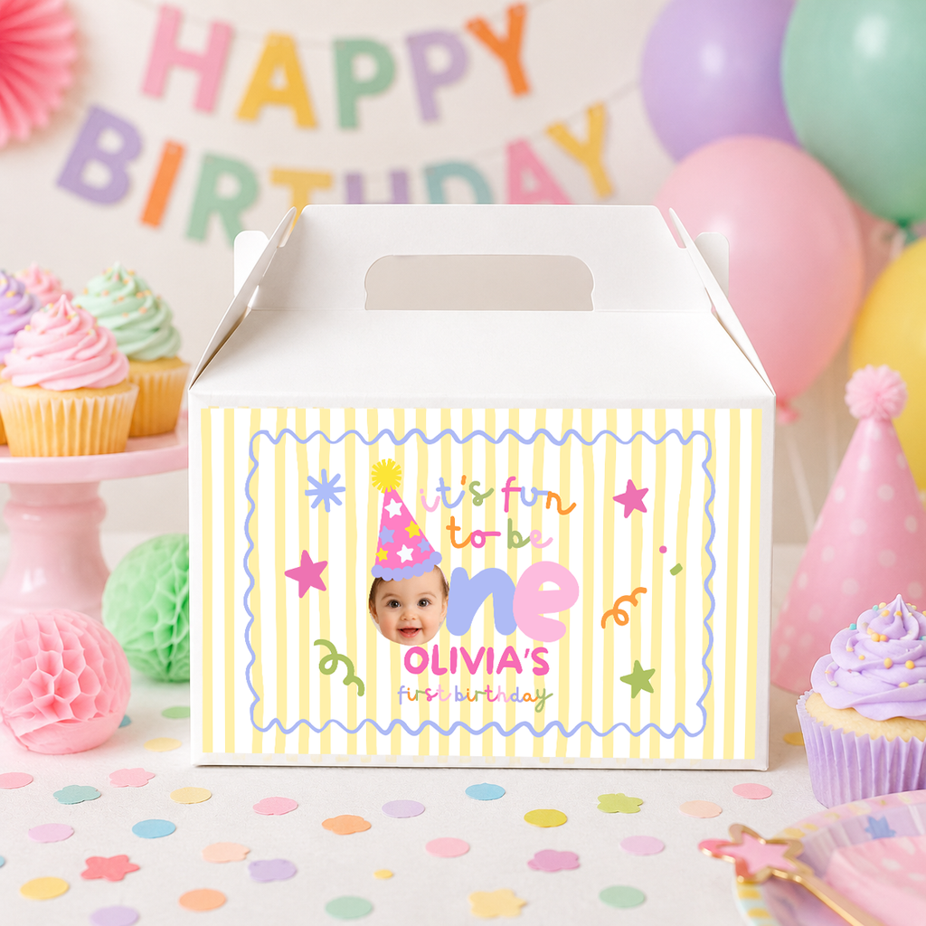 Fun to Be One Birthday Gift Box Label – Canva Printable Template