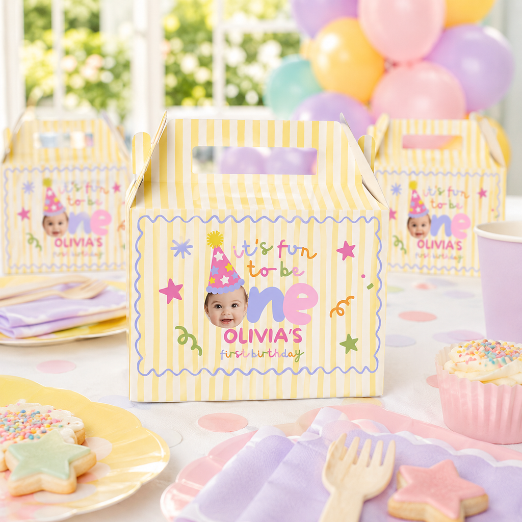 Fun to Be One Birthday Gift Box Label – Canva Printable Template
