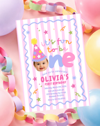 Fun to Be One First Birthday Invitation – Pink Stripes