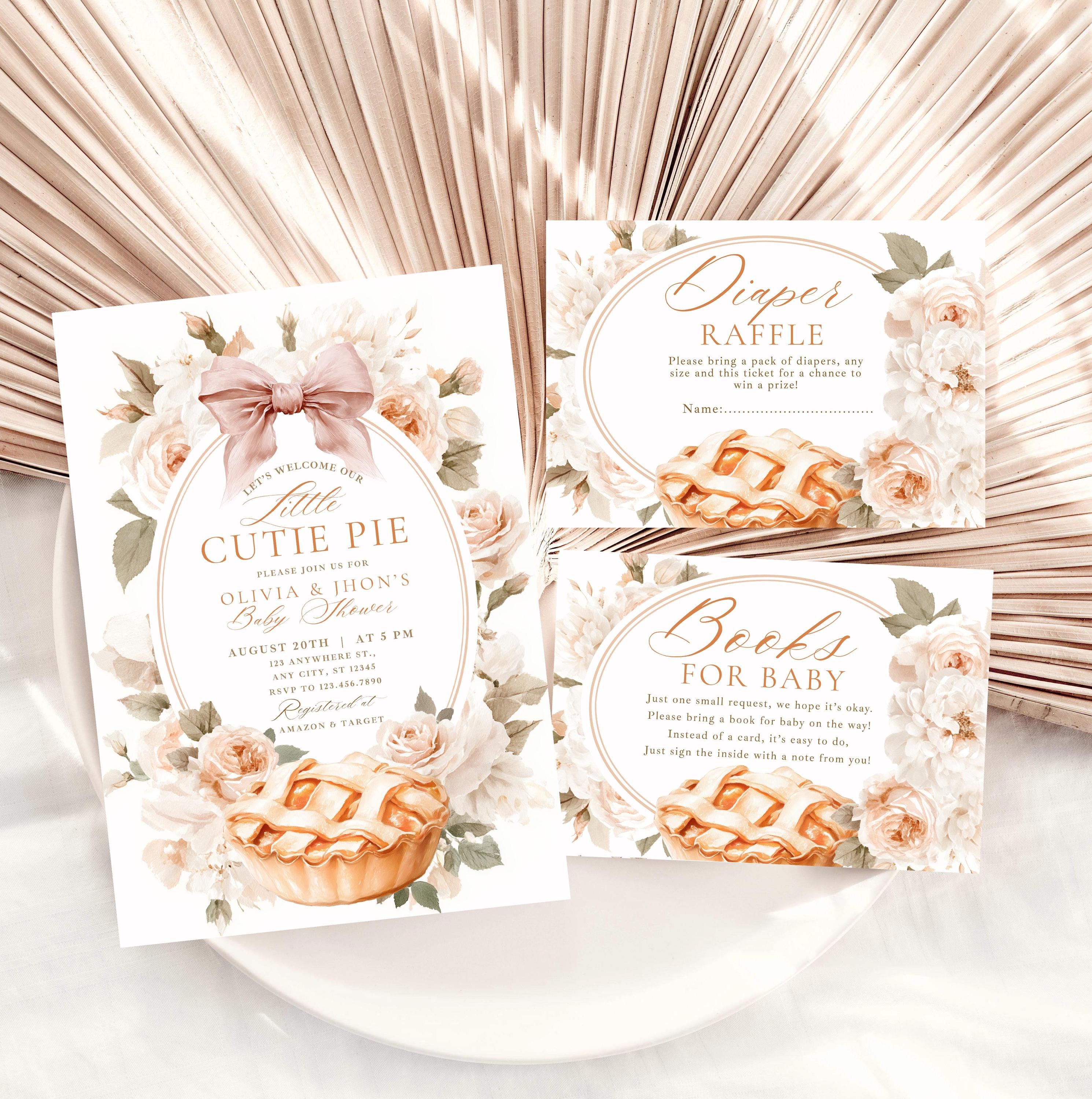 Cutie Pie Baby Shower Invitation Bundle - Floral Bow Autumn Theme - Editable Canva Template