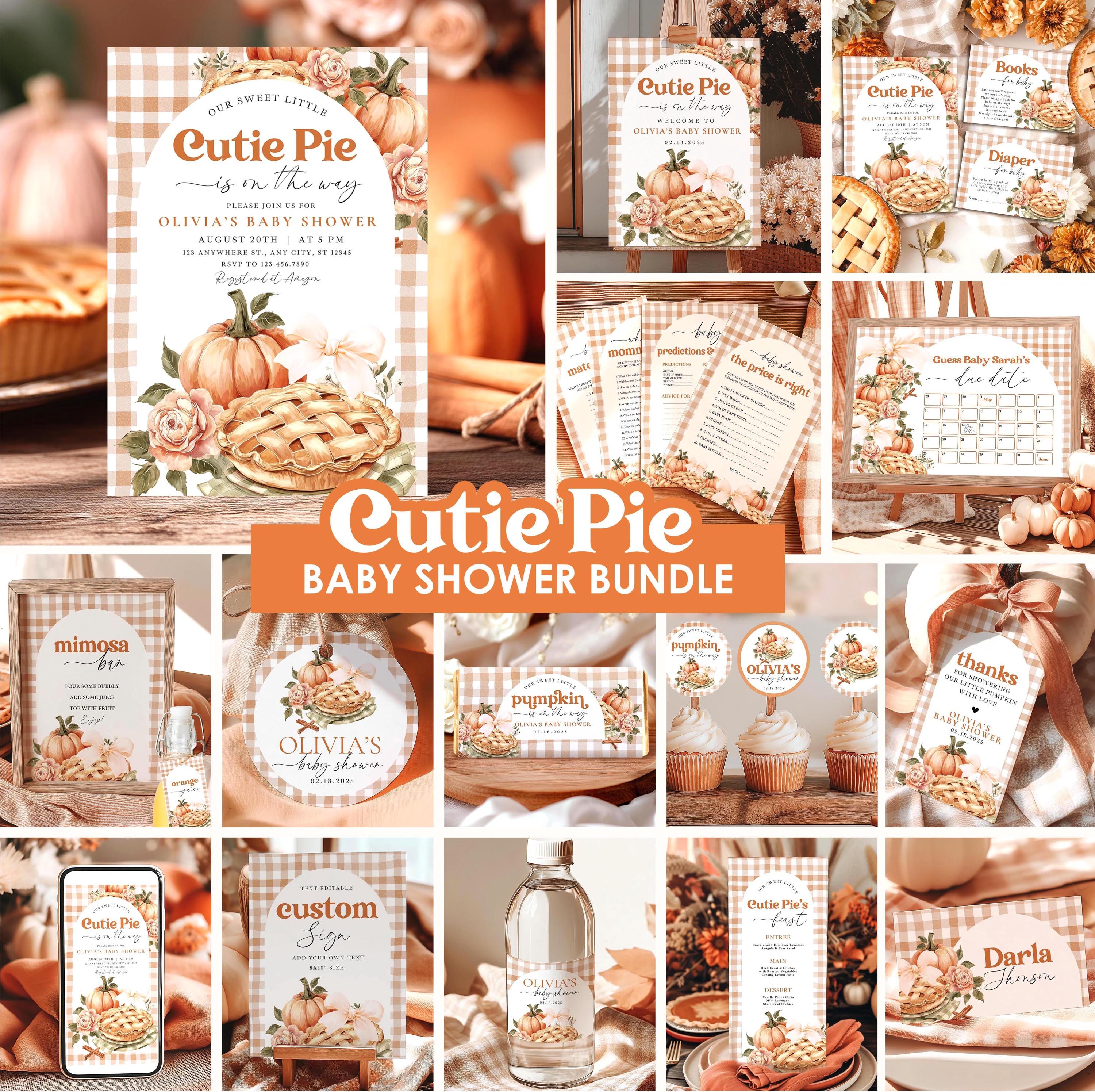 Rustic Little Cutie Pie Baby Shower Mega Bundle - Gingham Floral Pumpkin - Editable Canva Invitation & Games Pack