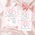 Silly Goose Baby Shower Invitation Bundle - Pink Bow Gingham - Editable Canva Template