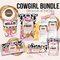 Cowgirl 1st Rodeo Party Favors Bundle - Pink & Cow Print Labels - Editable Canva Template