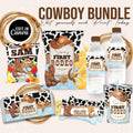 Cowboy 1st Rodeo Party Favors Bundle - Blue & Brown Western Labels - Editable Canva Template