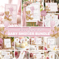 Teddy Bear Baby Shower Mega Bundle - Girl We Can Bearly Wait Theme - Editable Canva Template Pack