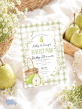 Perfect Pear Twins Baby Shower Invitation - Green Gingham Rustic - Editable Canva Template CI307