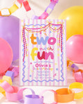 Two Much Fun 2nd birthday invitation for girls editable Canva template