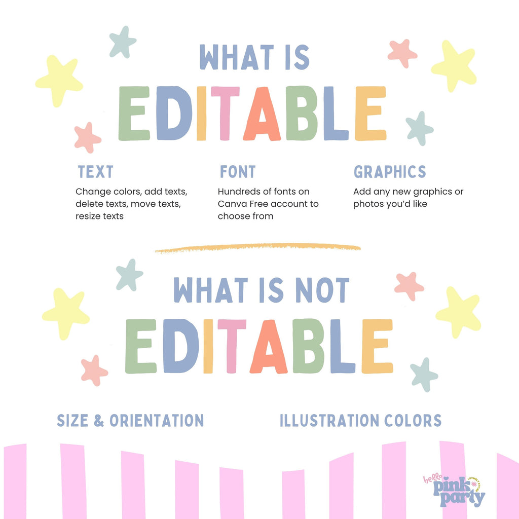 Editable Canva template guide for Two Much Fun 2nd birthday cupcake toppers