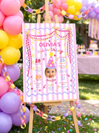 Two Much Fun 2nd birthday milestone board for girls editable Canva template