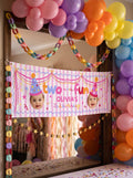Two Much Fun 2nd birthday backdrop banner for girls 72 x 24 Canva template